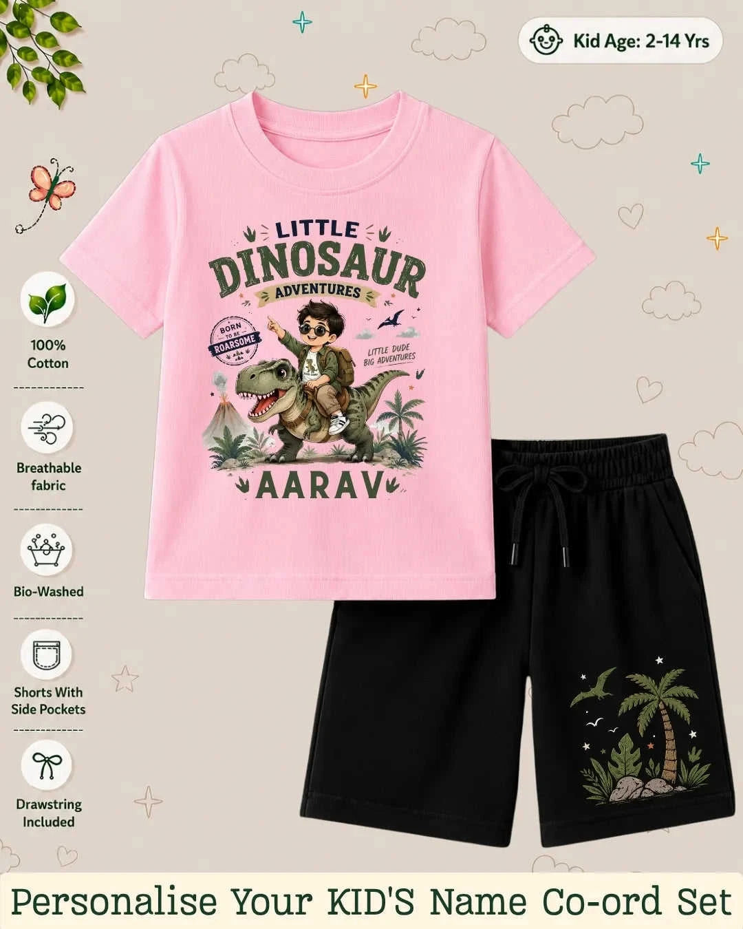 Dinosaur Custom Kid's Co-ord Set Swiftsoul