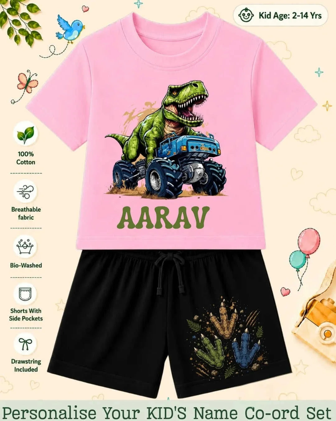 Dinosaur Custom Kid's Co-ord Set Swiftsoul
