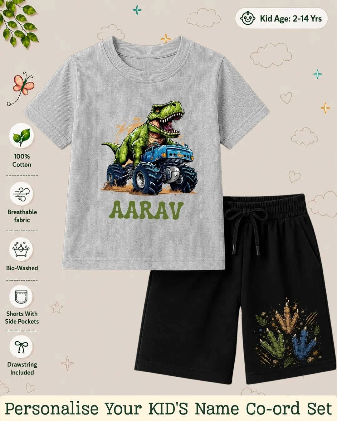 Dinosaur Custom Kid's Co-ord Set Swiftsoul