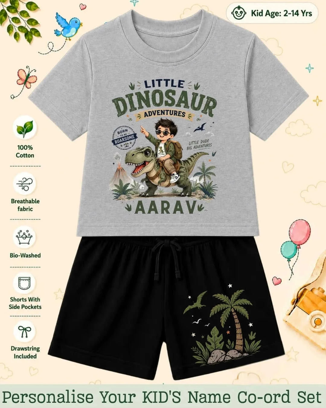 Dinosaur Custom Kid's Co-ord Set Swiftsoul