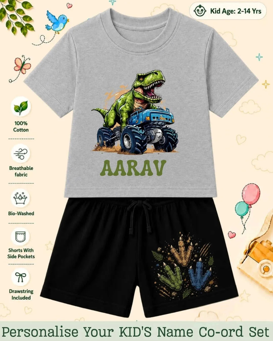 Dinosaur Custom Kid's Co-ord Set Swiftsoul