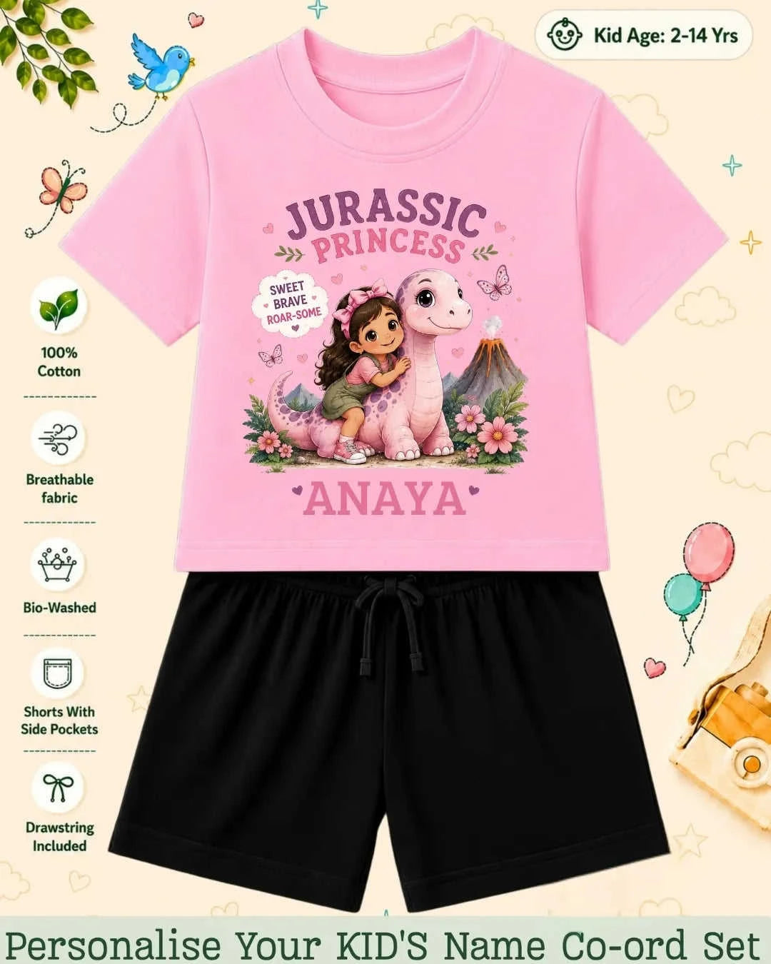 Dinosaur Custom Kid's Co-ord Set Swiftsoul