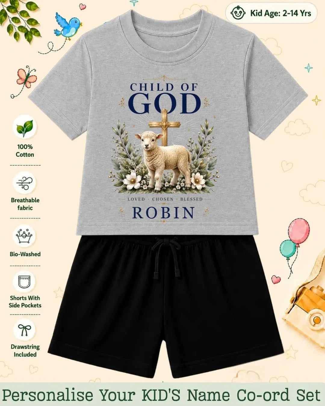 Faith & Blessings Custom Kid Co-ord Set Swiftsoul