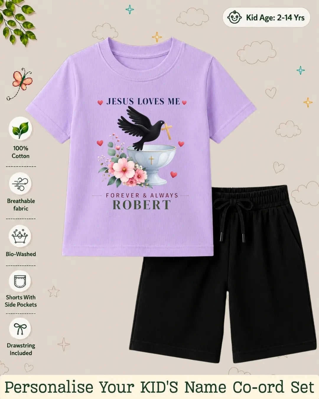 Faith & Blessings Custom Kid Co-ord Set Swiftsoul