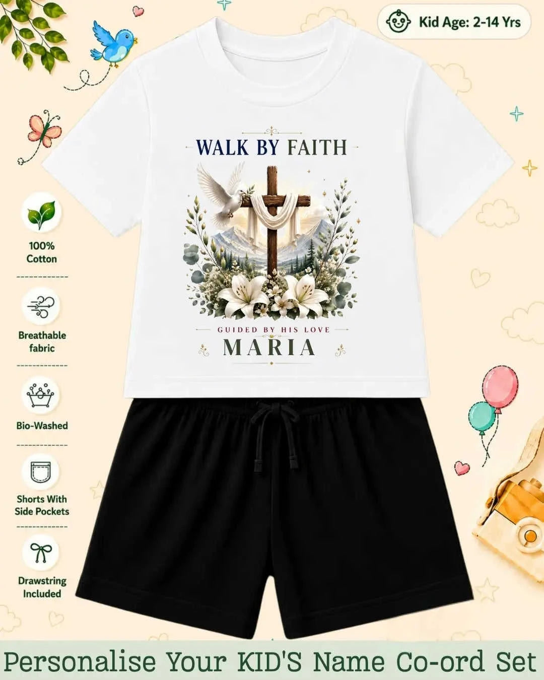 Faith & Blessings Custom Kid Co-ord Set Swiftsoul