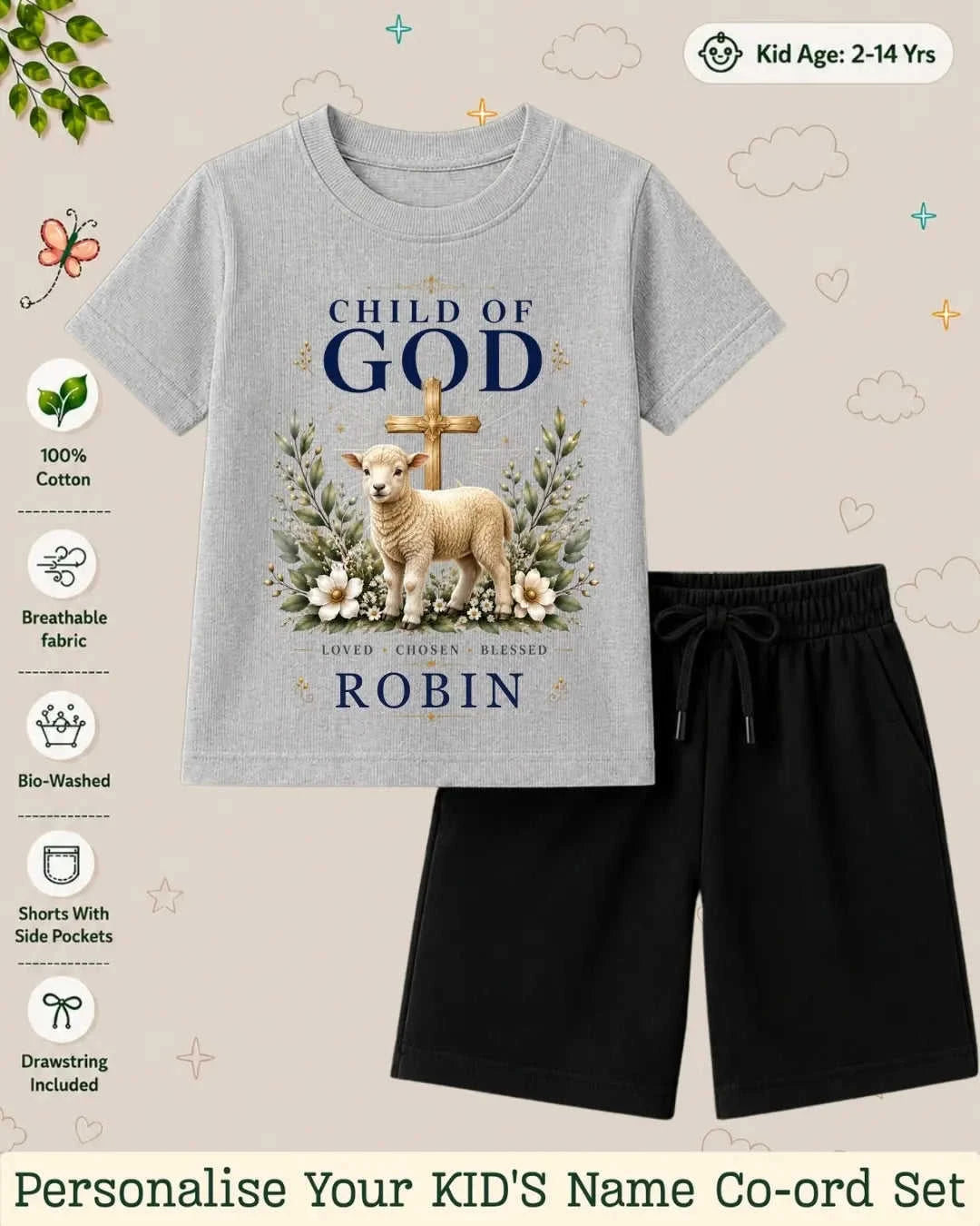 Faith & Blessings Custom Kid Co-ord Set Swiftsoul