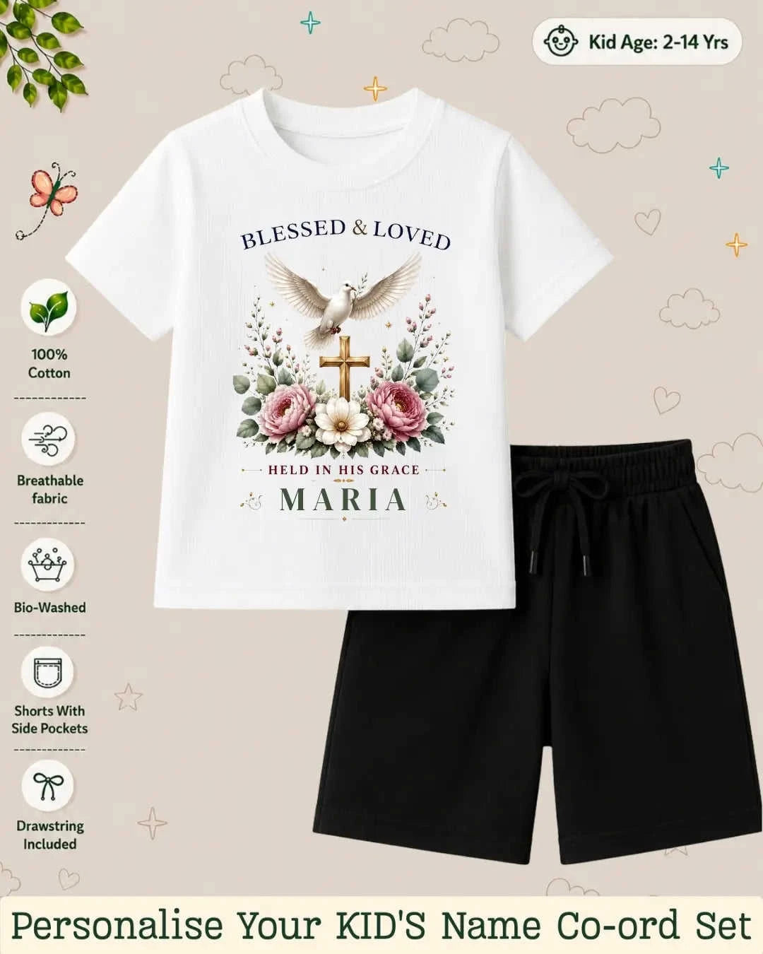 Faith & Blessings Custom Kid Co-ord Set Swiftsoul