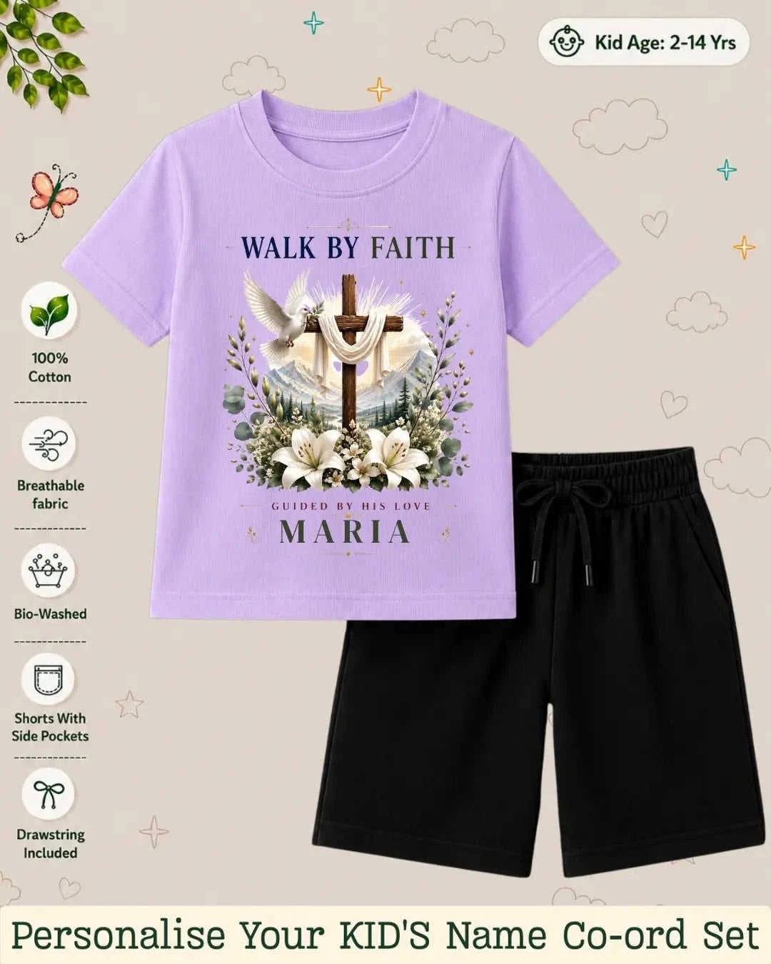 Faith & Blessings Custom Kid Co-ord Set Swiftsoul
