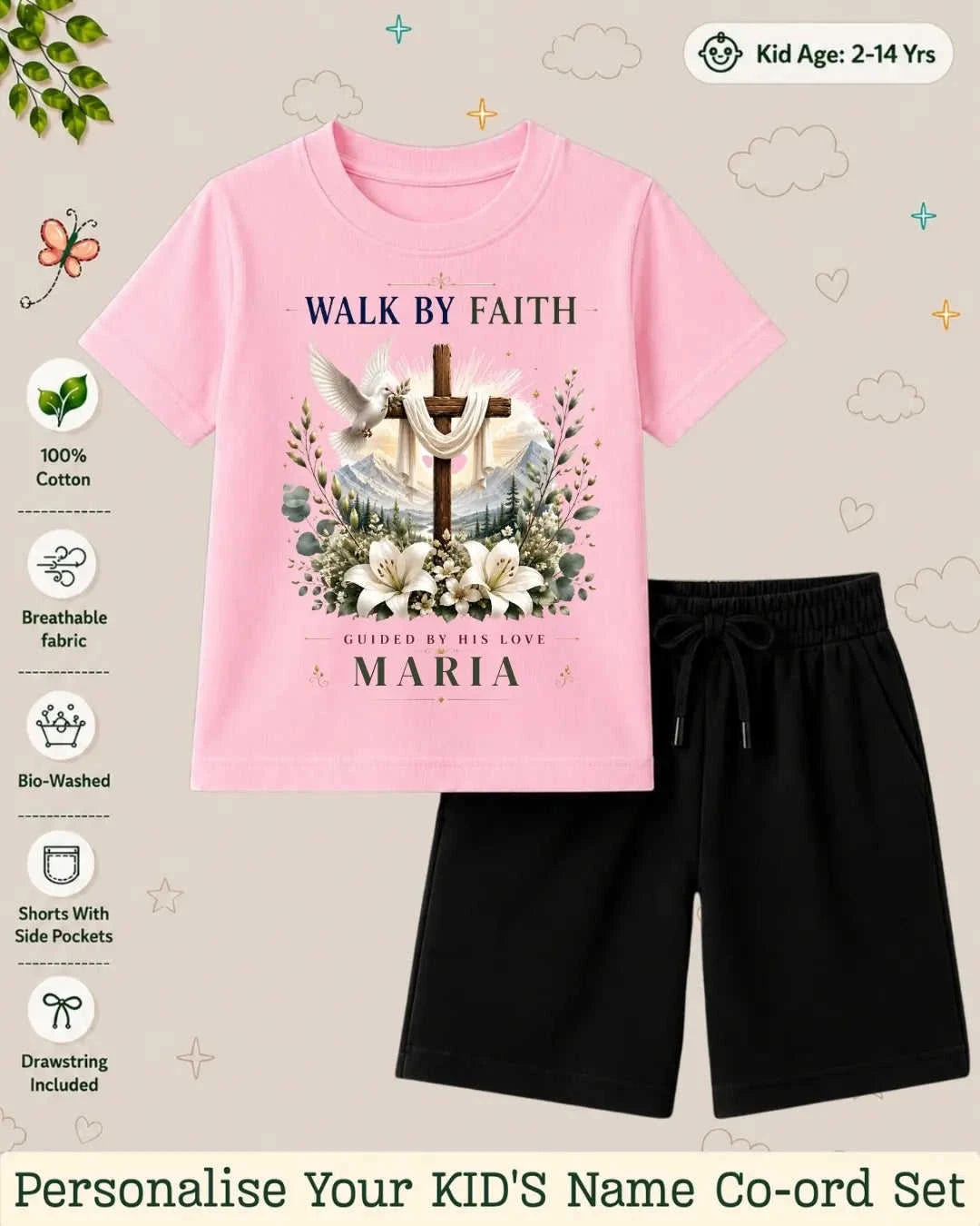 Faith & Blessings Custom Kid Co-ord Set Swiftsoul