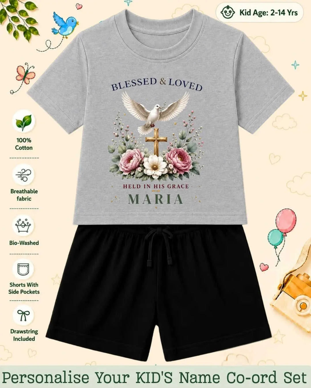 Faith & Blessings Custom Kid Co-ord Set Swiftsoul