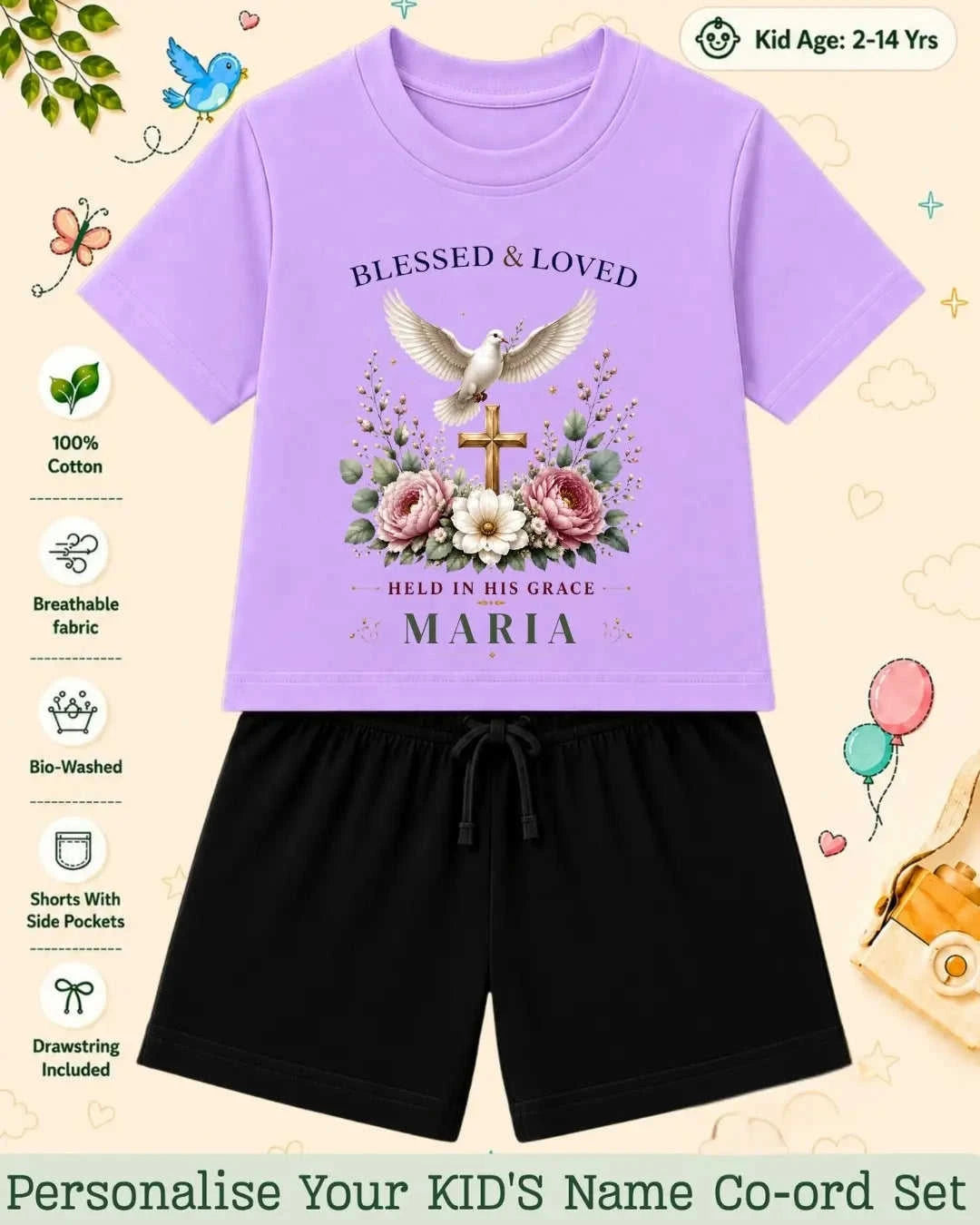 Faith & Blessings Custom Kid Co-ord Set Swiftsoul