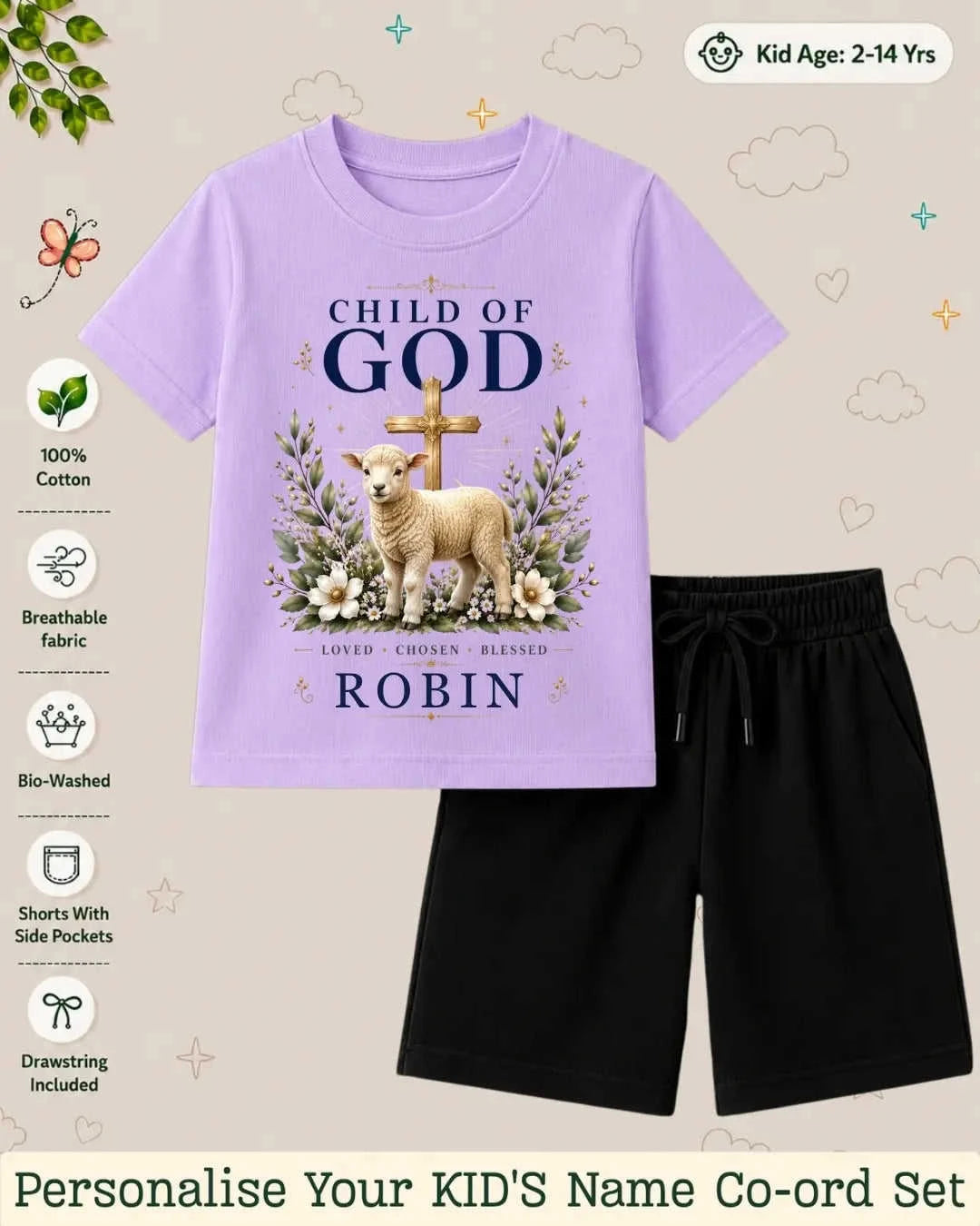 Faith & Blessings Custom Kid Co-ord Set Swiftsoul