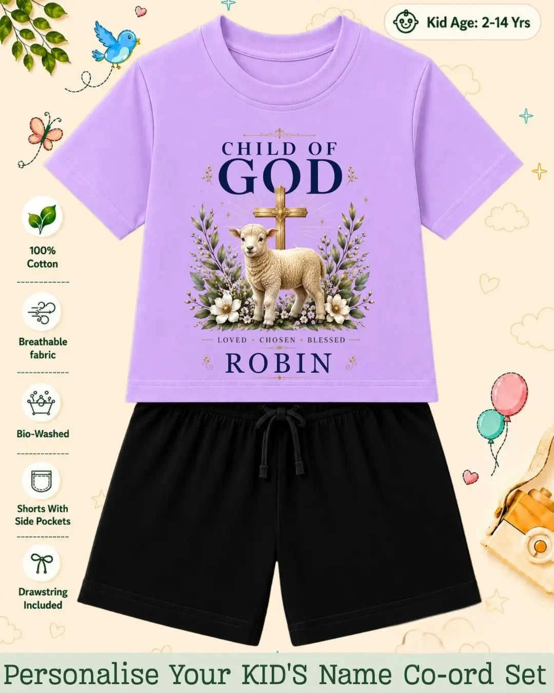 Faith & Blessings Custom Kid Co-ord Set Swiftsoul