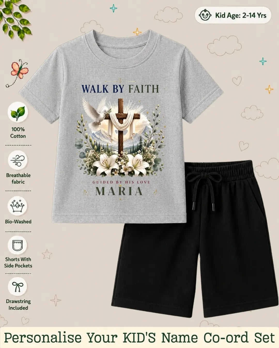 Faith & Blessings Custom Kid Co-ord Set Swiftsoul