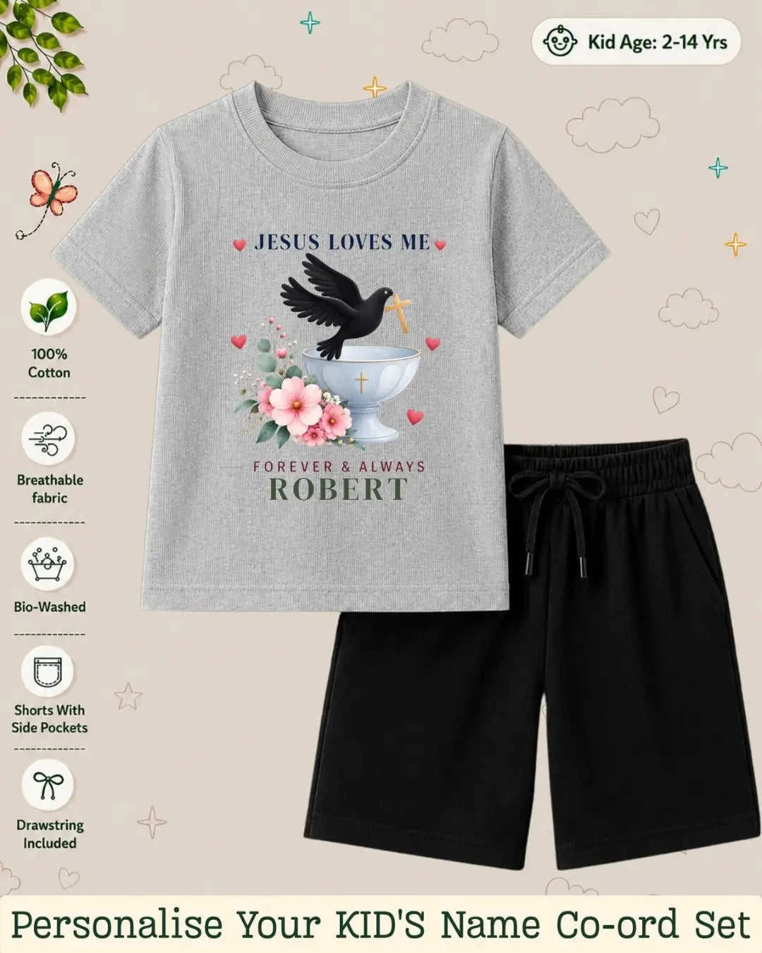 Faith & Blessings Custom Kid Co-ord Set Swiftsoul