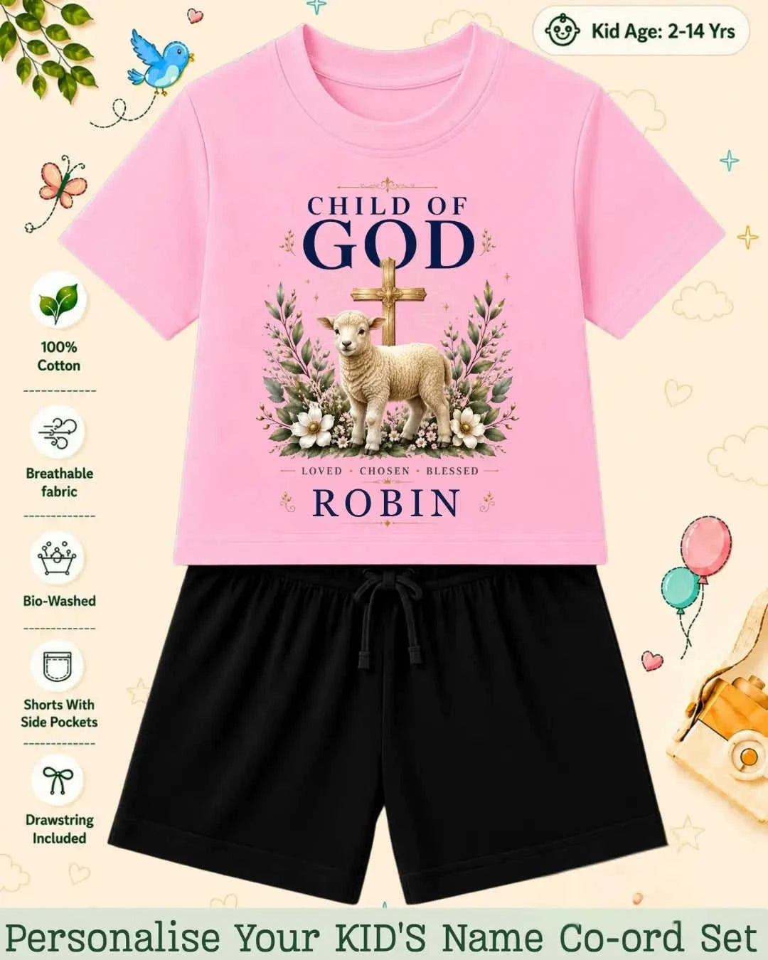 Faith & Blessings Custom Kid Co-ord Set Swiftsoul