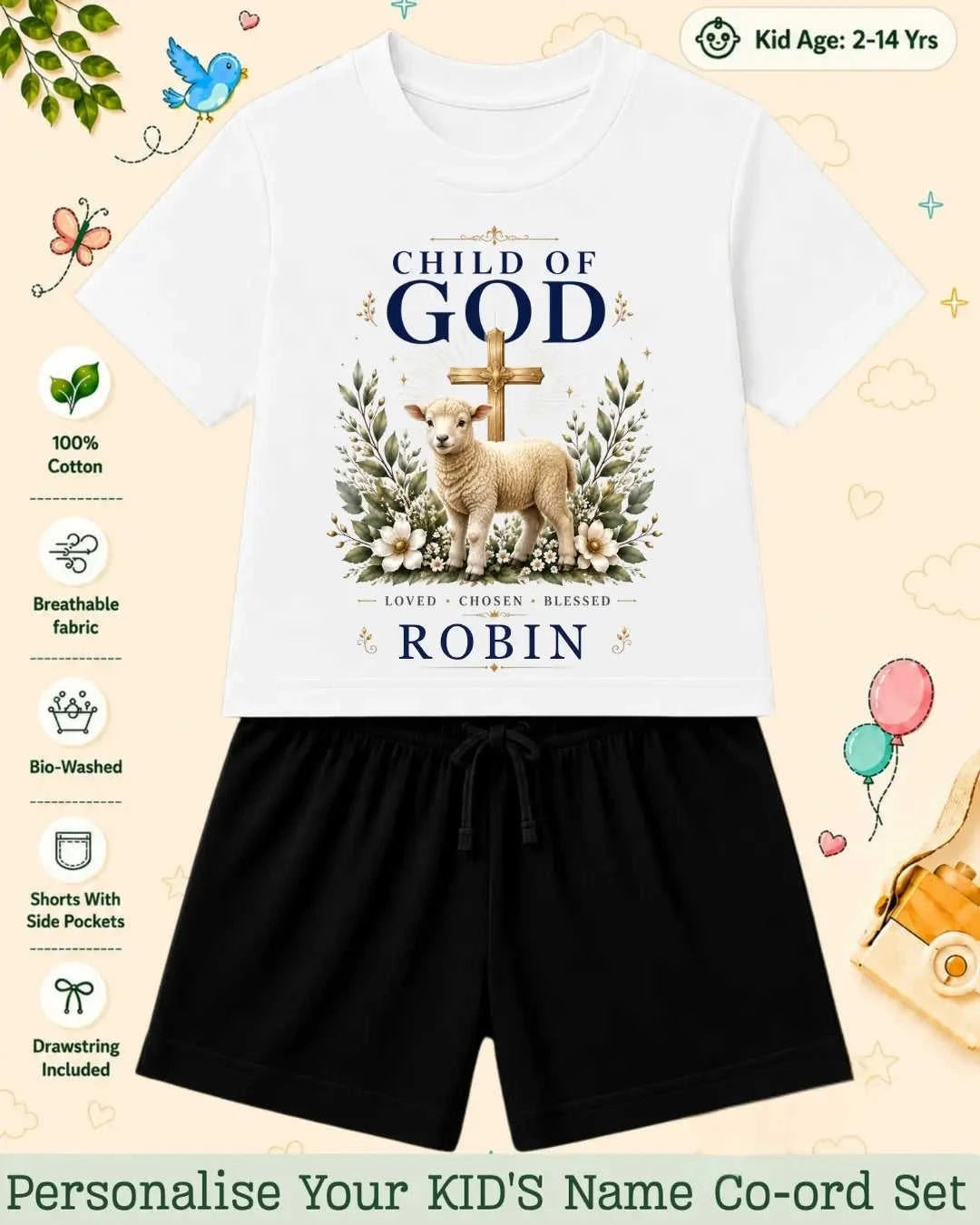 Faith & Blessings Custom Kid Co-ord Set Swiftsoul