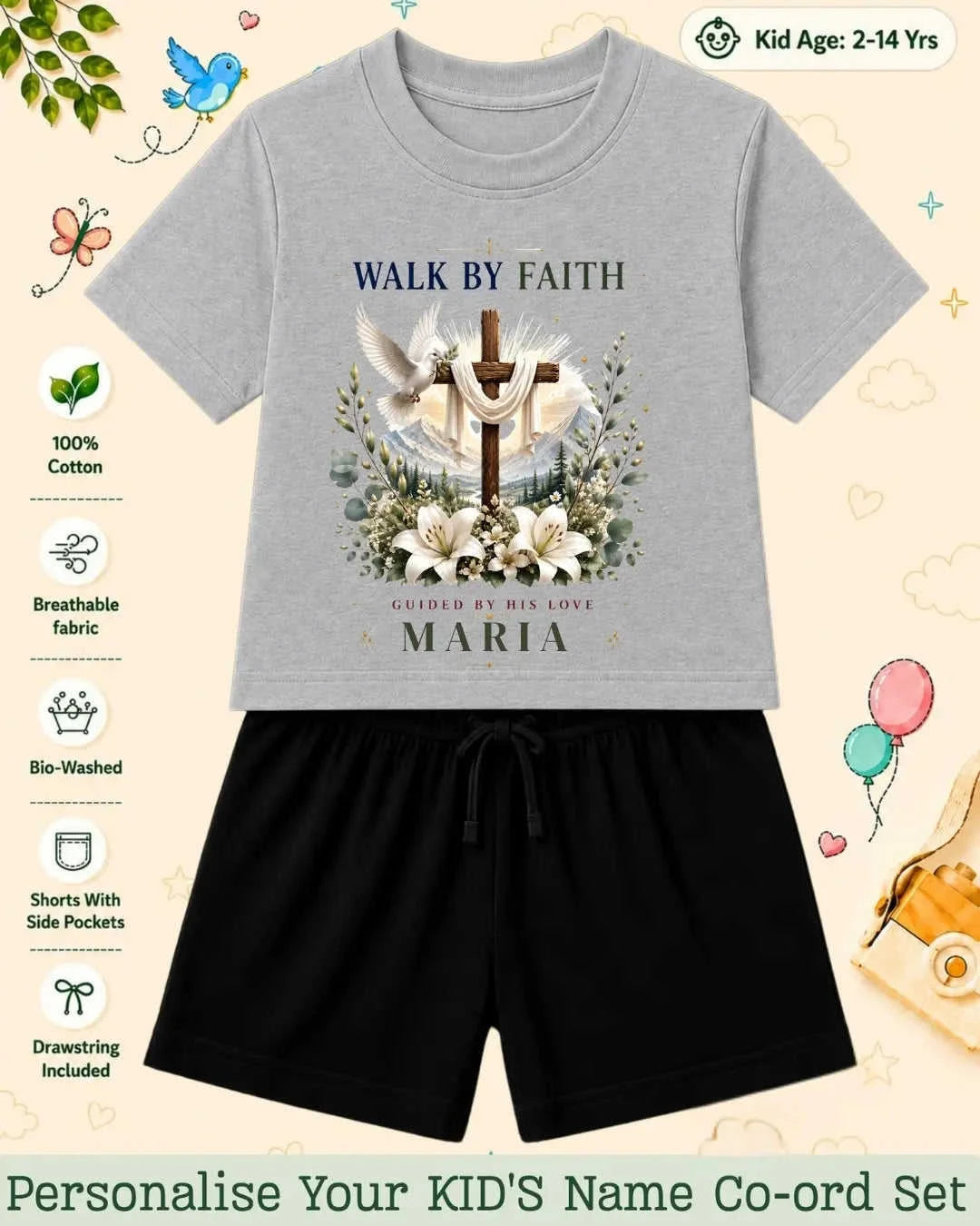 Faith & Blessings Custom Kid Co-ord Set Swiftsoul