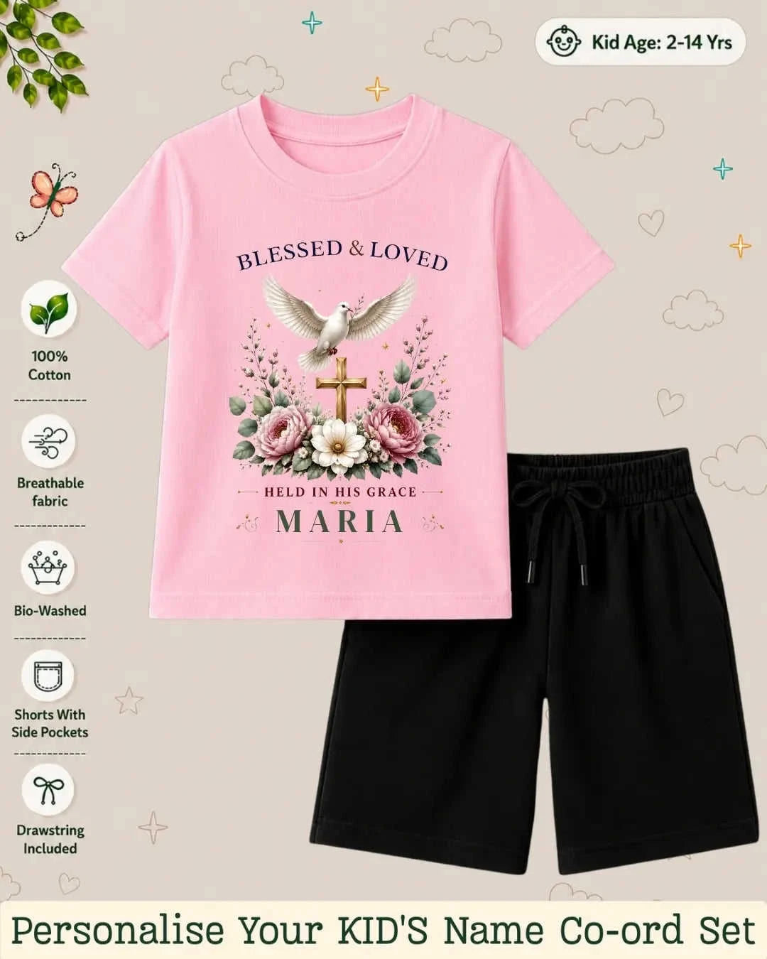 Faith & Blessings Custom Kid Co-ord Set Swiftsoul