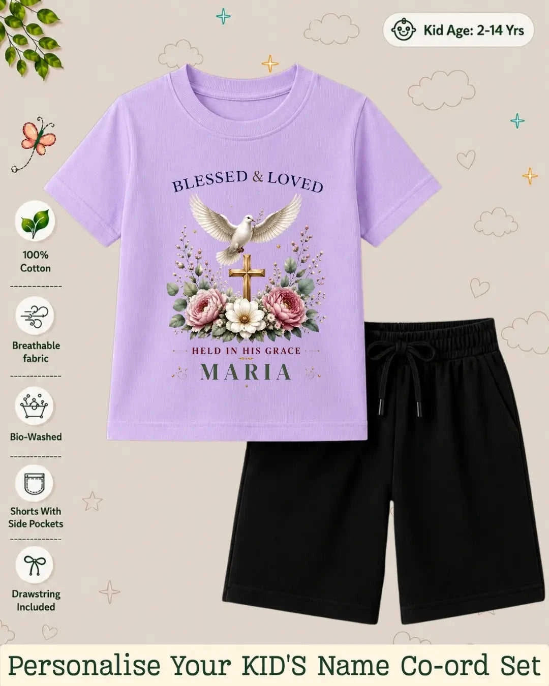 Faith & Blessings Custom Kid Co-ord Set Swiftsoul
