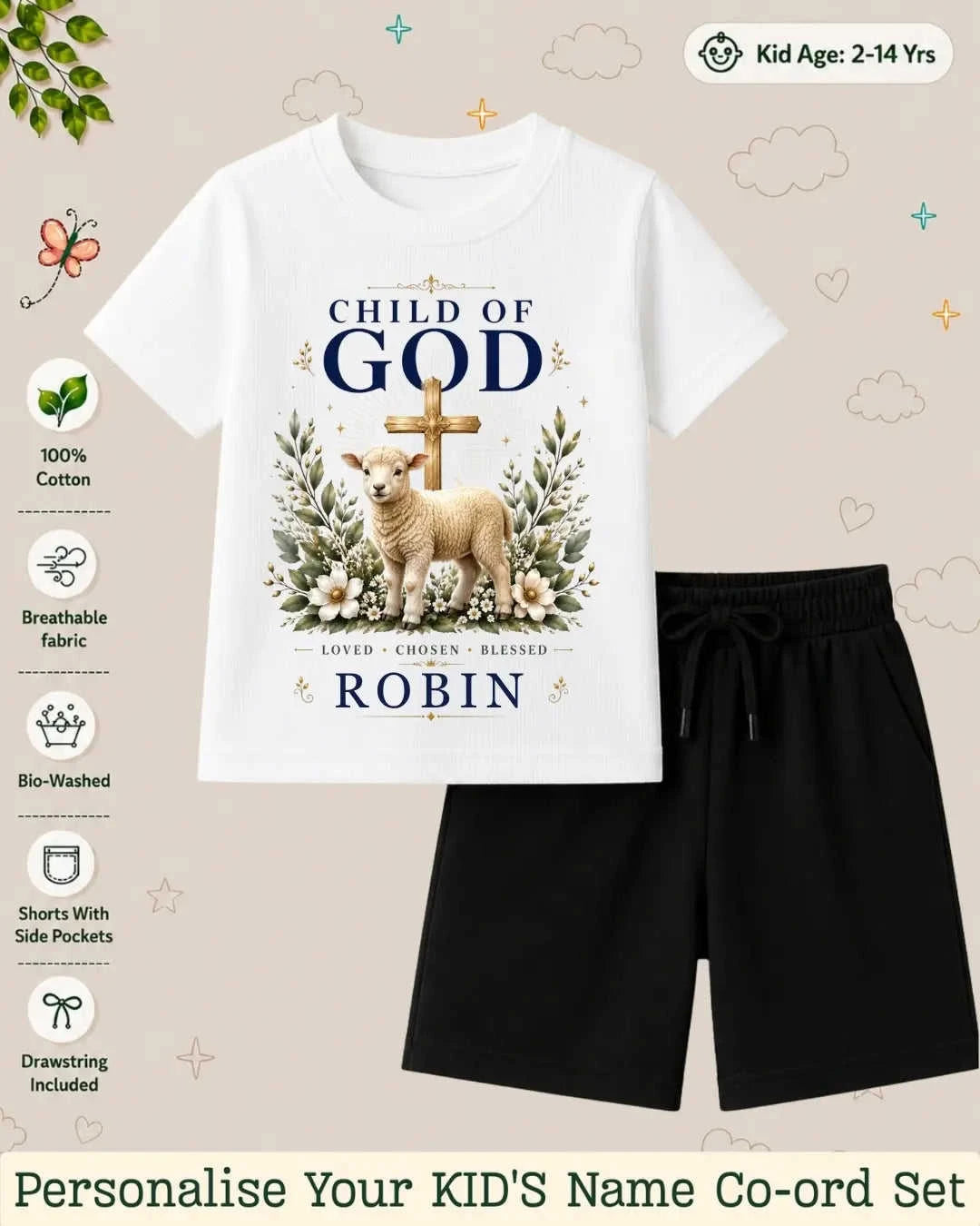 Faith & Blessings Custom Kid Co-ord Set Swiftsoul