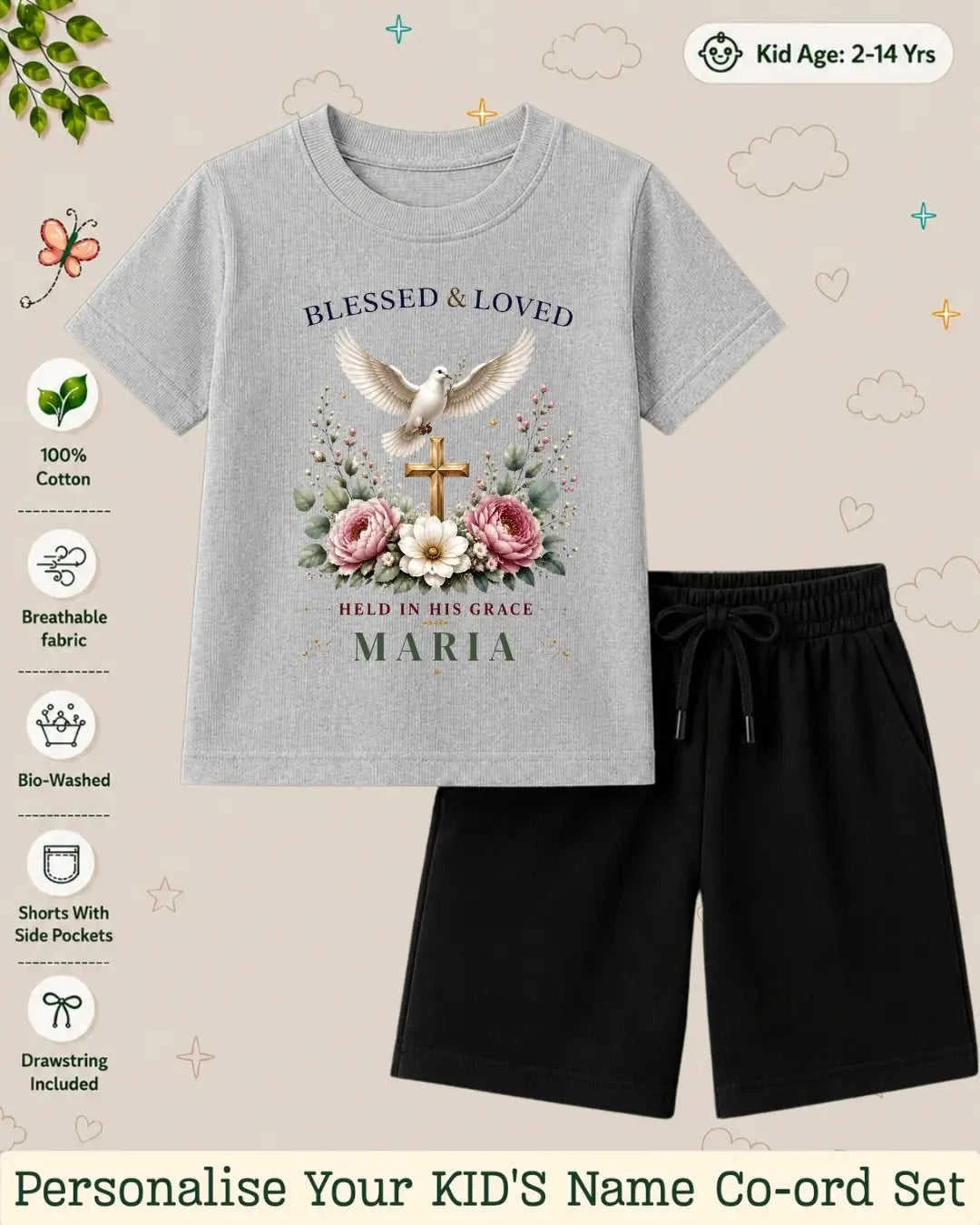 Faith & Blessings Custom Kid Co-ord Set Swiftsoul
