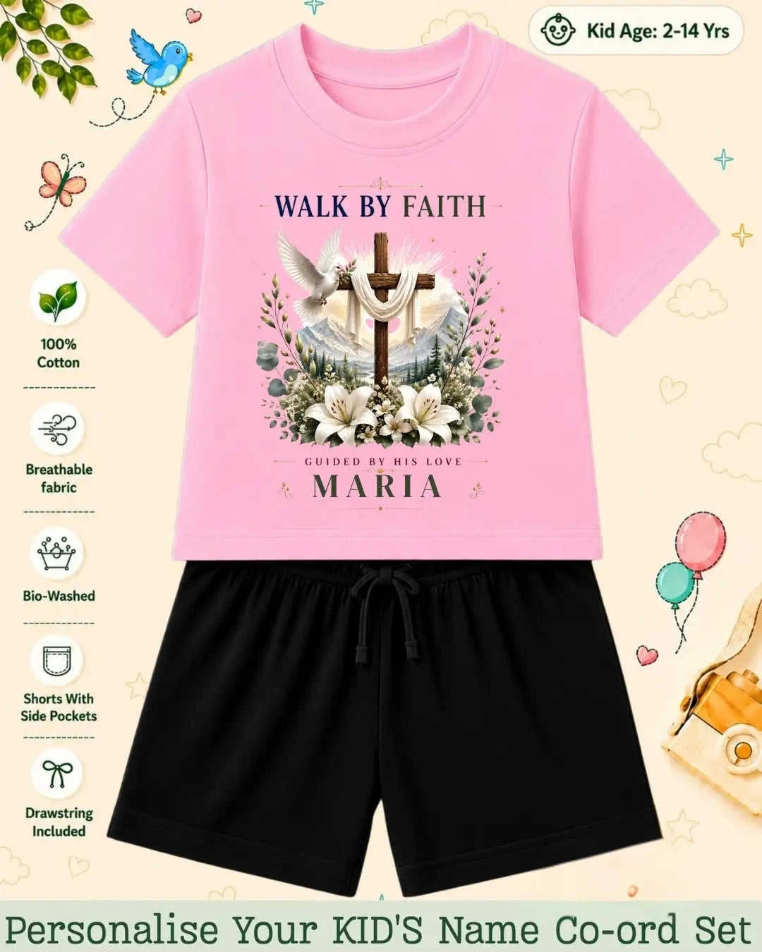 Faith & Blessings Custom Kid Co-ord Set Swiftsoul