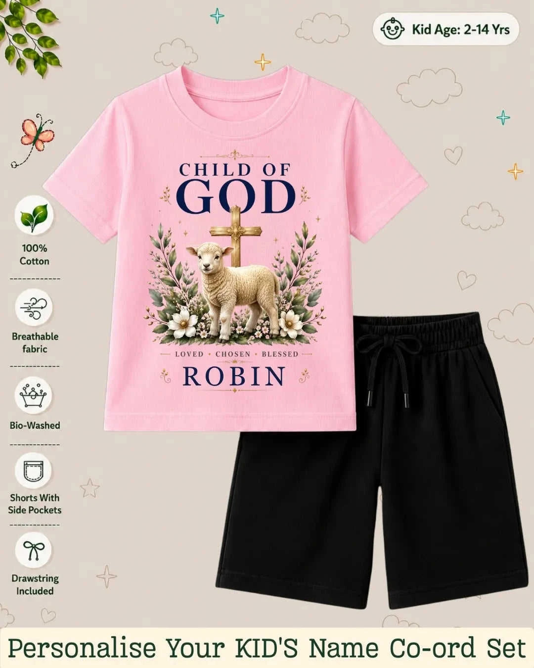 Faith & Blessings Custom Kid's Co-ord Set Swiftsoul