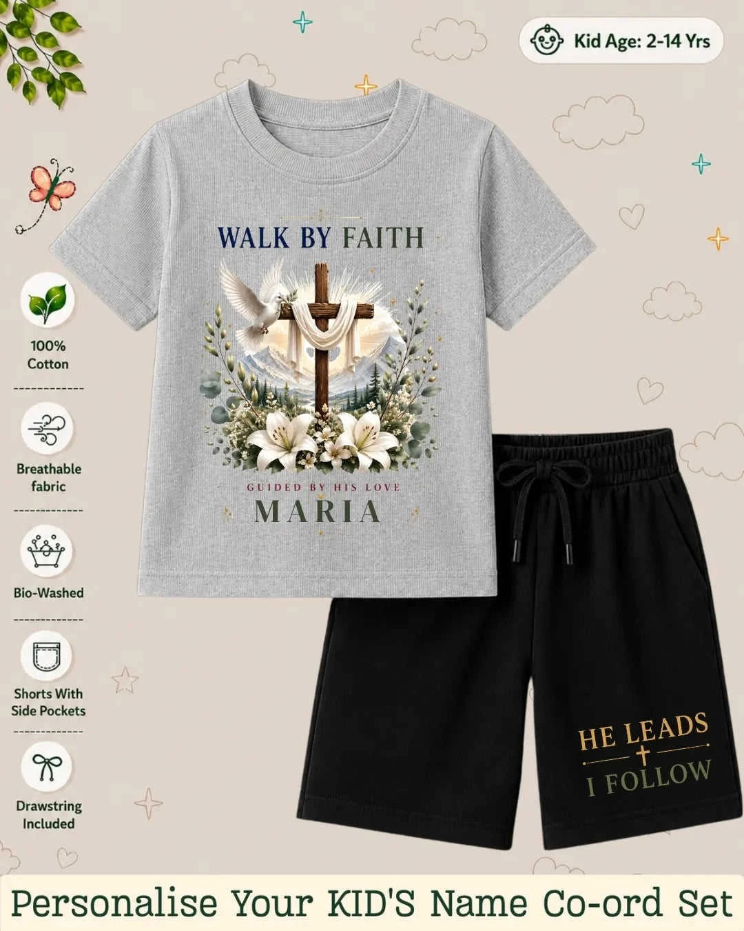 Faith & Blessings Custom Kid's Co-ord Set Swiftsoul