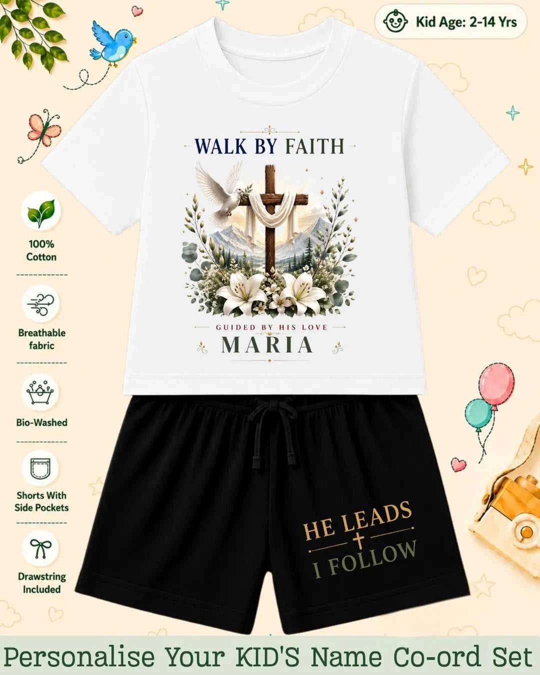 Faith & Blessings Custom Kid's Co-ord Set Swiftsoul