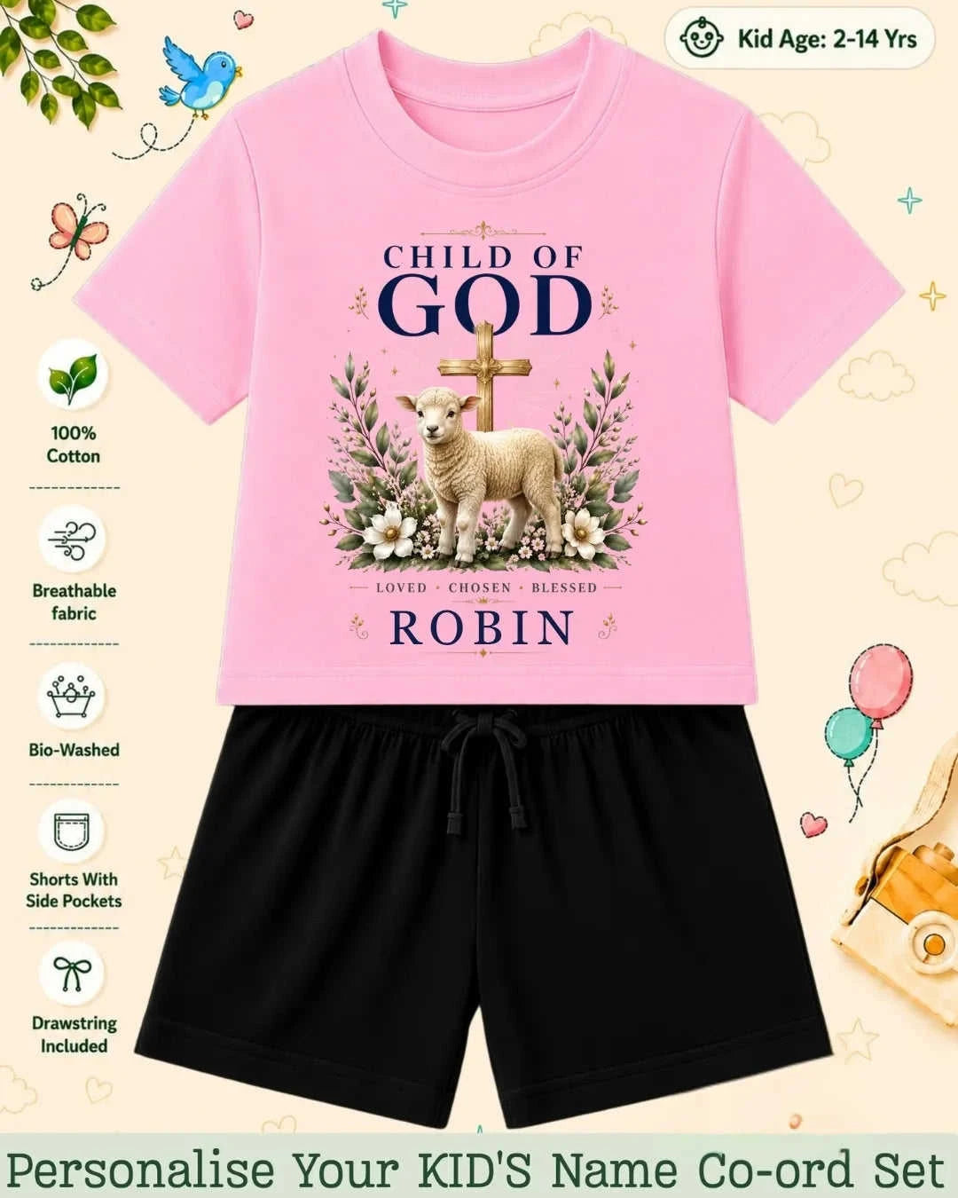 Faith & Blessings Custom Kid's Co-ord Set Swiftsoul