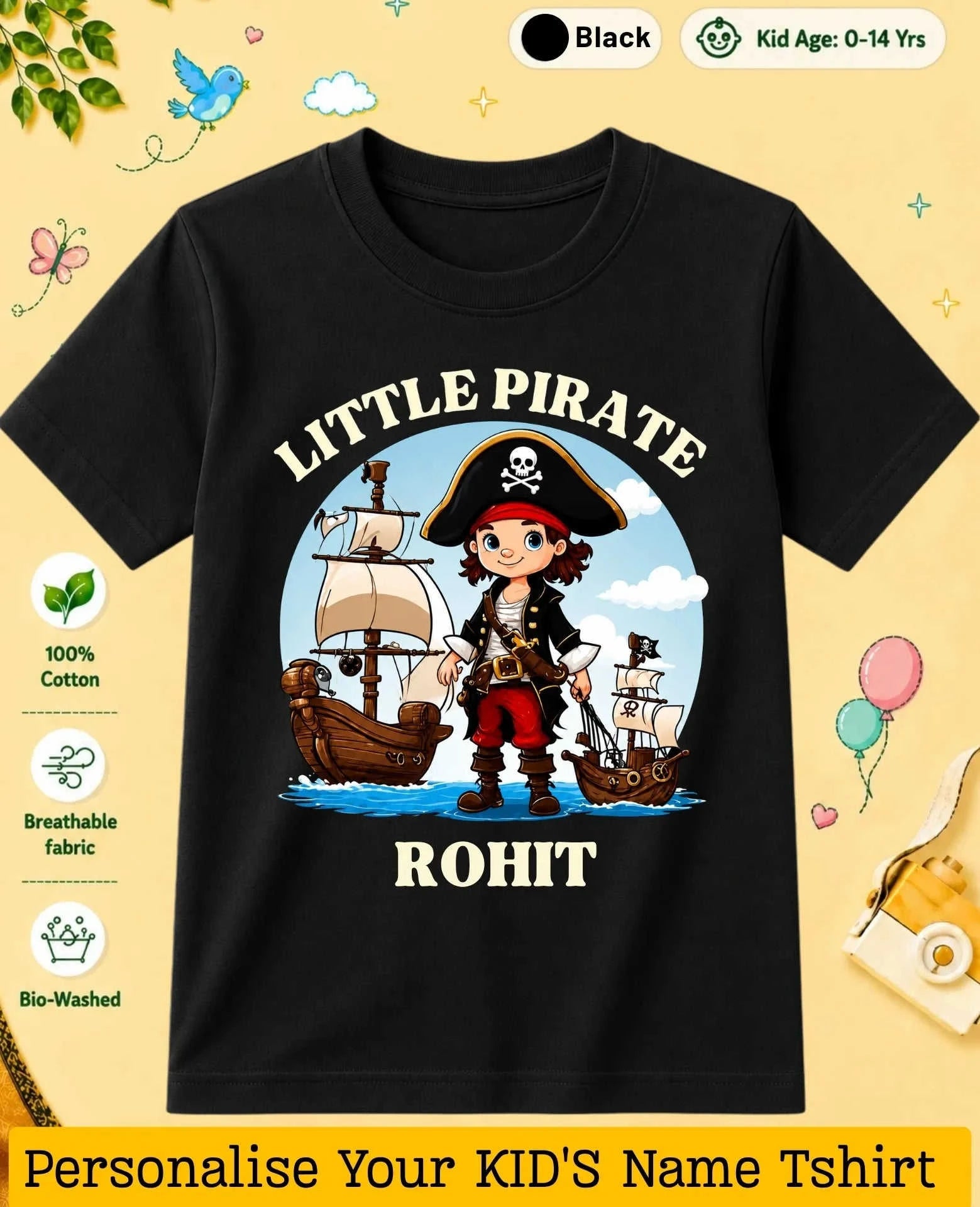 karate & Pirate Theme Custom Kid Cotton Tshirt Swiftsoul