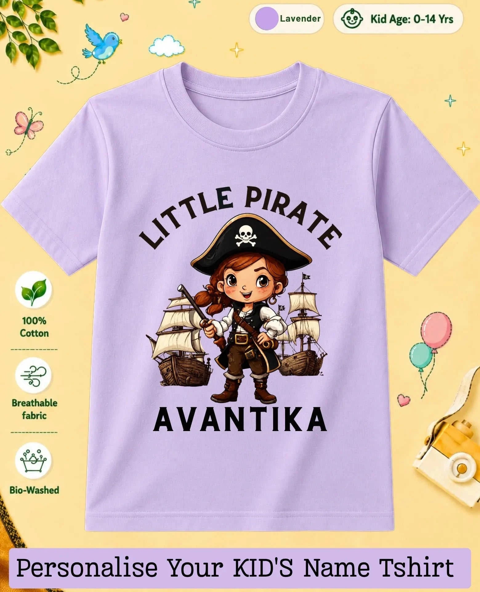 karate & Pirate Theme Custom Kid Cotton Tshirt Swiftsoul