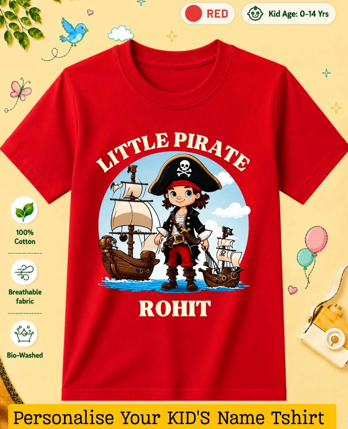 karate & Pirate Theme Custom Kid Cotton Tshirt Swiftsoul