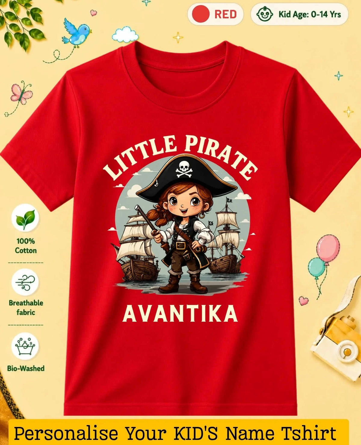 karate & Pirate Theme Custom Kid Cotton Tshirt Swiftsoul
