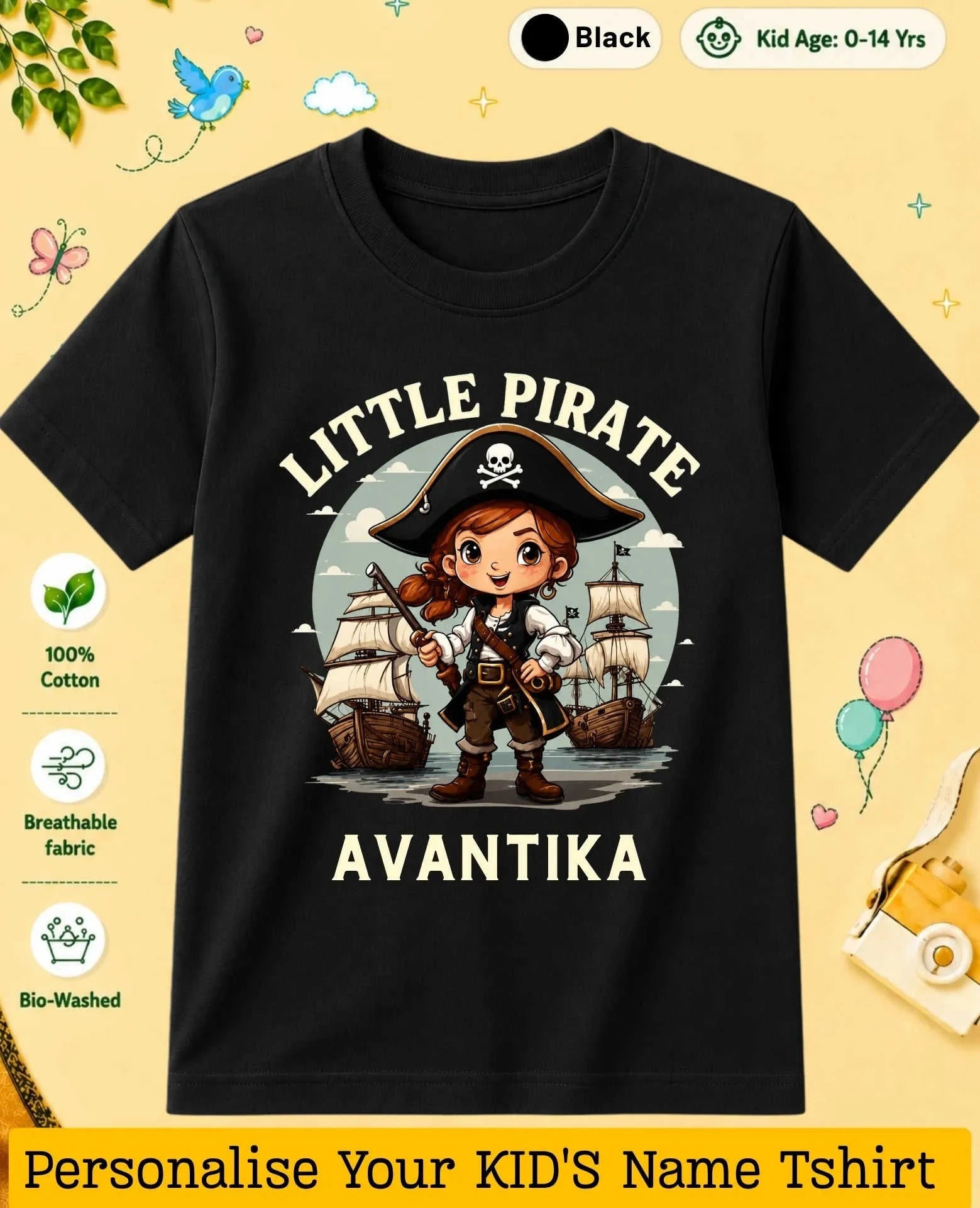 karate & Pirate Theme Custom Kid Cotton Tshirt Swiftsoul
