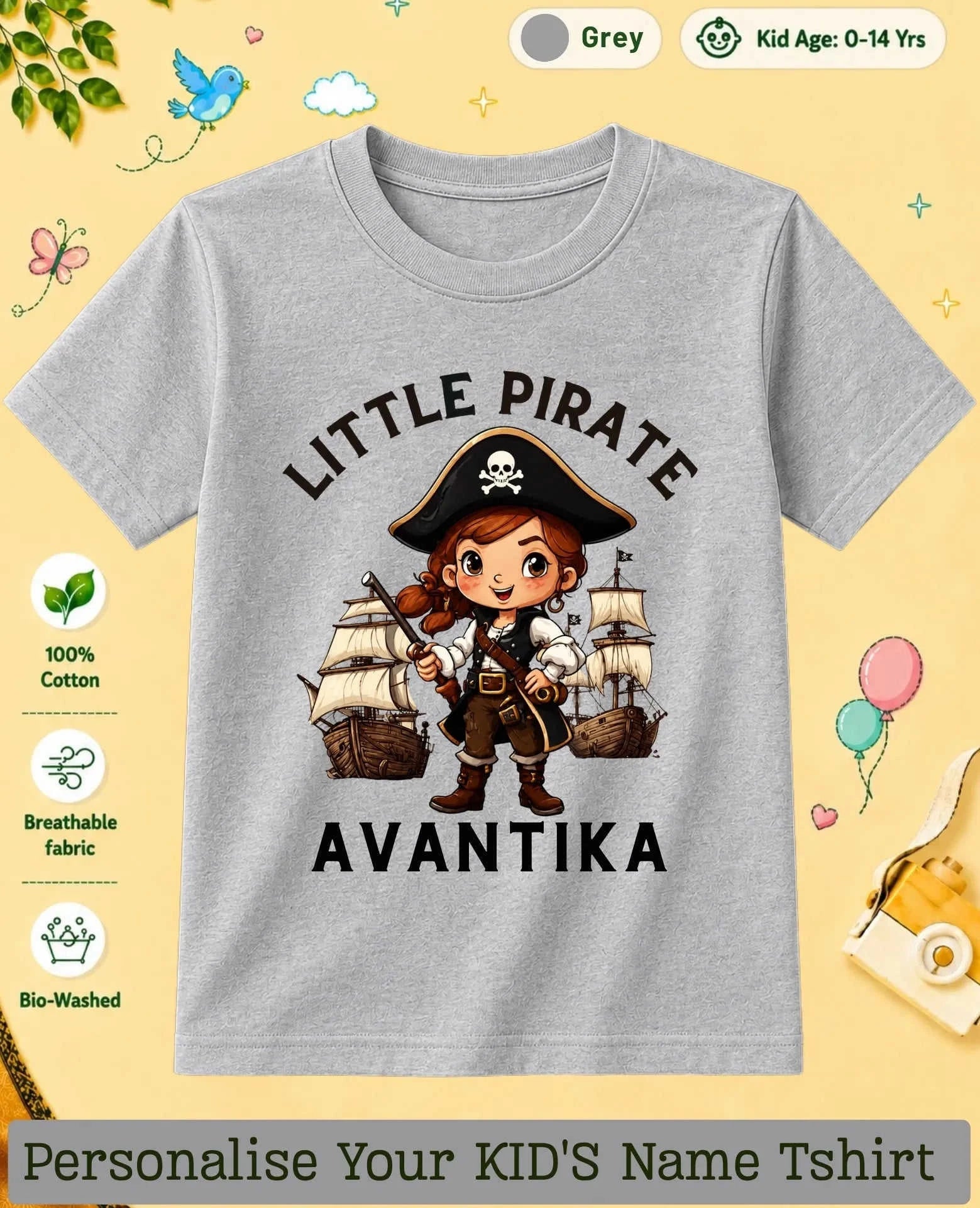 karate & Pirate Theme Custom Kid Cotton Tshirt Swiftsoul