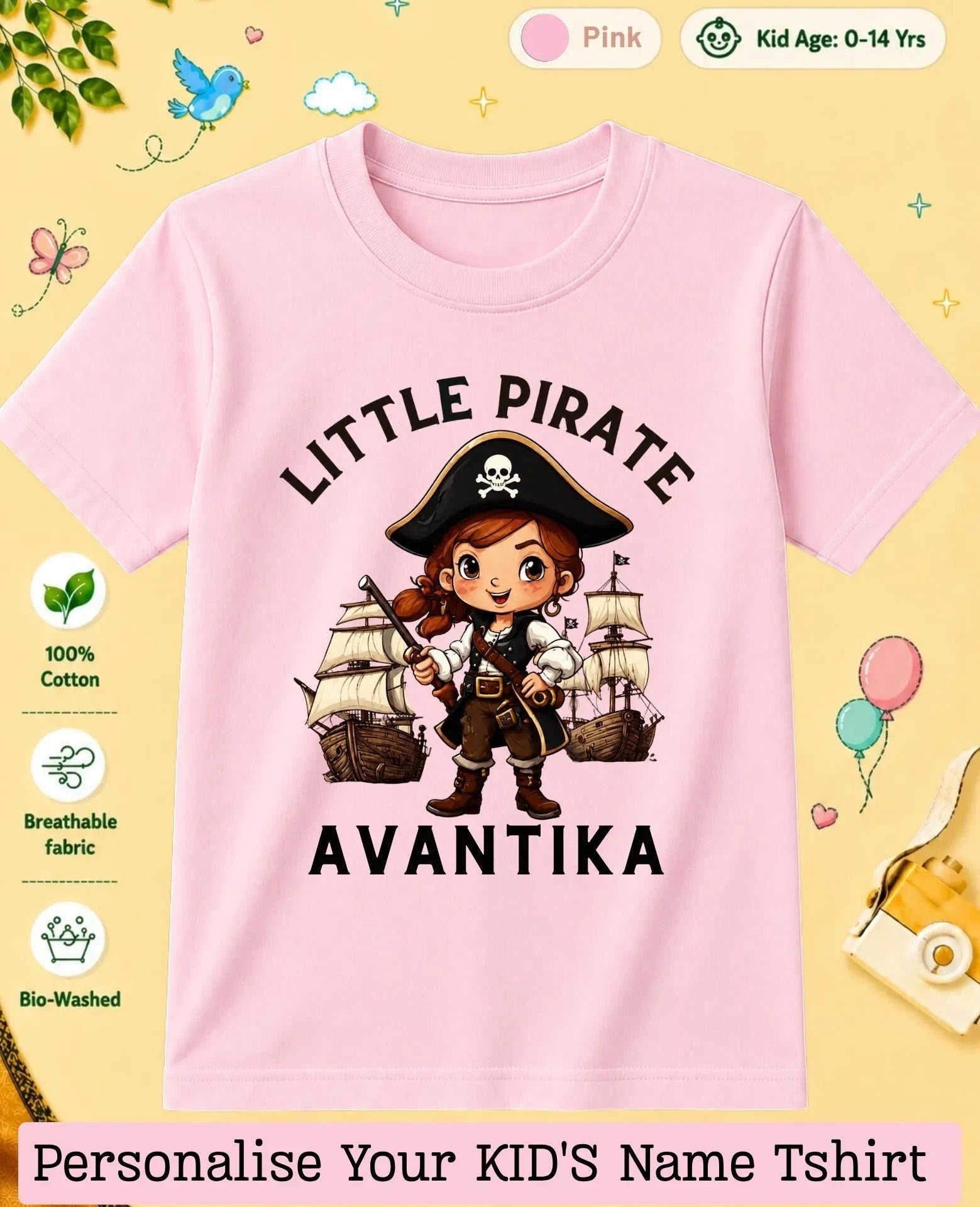 karate & Pirate Theme Custom Kid Cotton Tshirt Swiftsoul