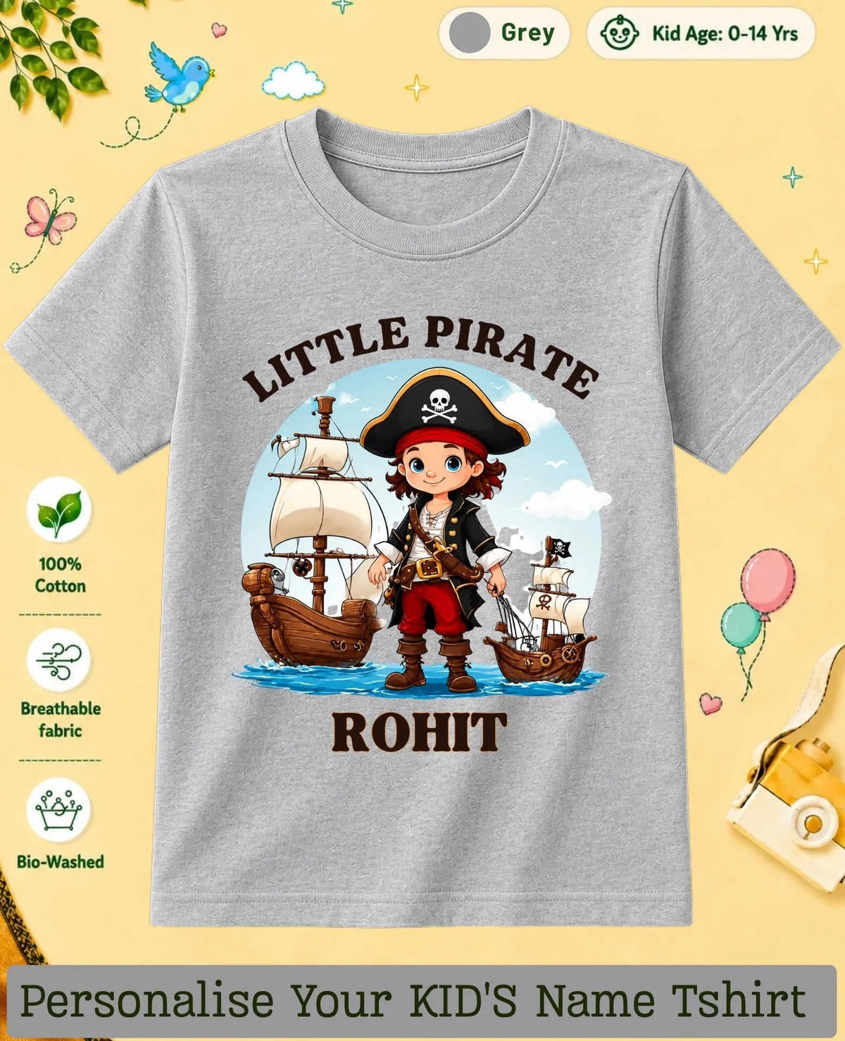 karate & Pirate Theme Custom Kid Cotton Tshirt Swiftsoul
