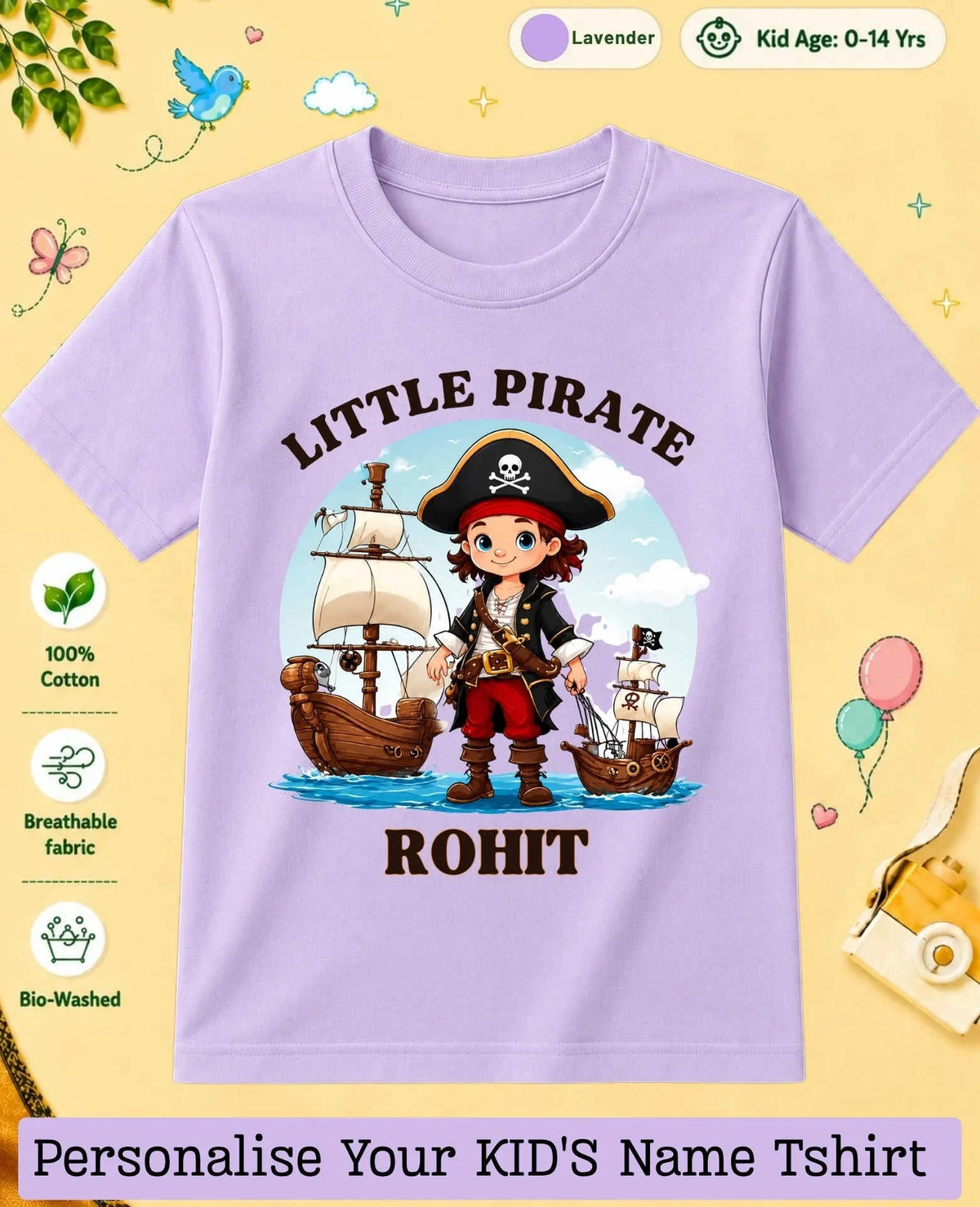 karate & Pirate Theme Custom Kid Cotton Tshirt Swiftsoul