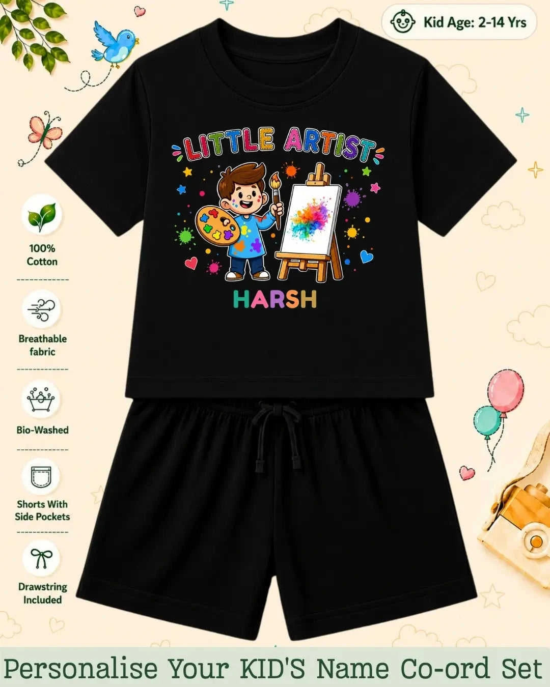 Little Artist Theme Kid Co-ord Set Swiftsoul