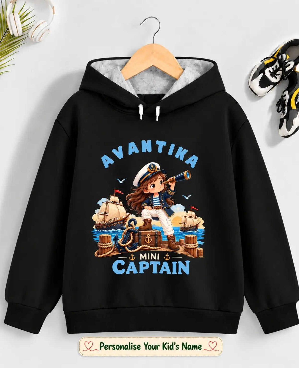 Little Captain Kid Cotton Custom Hoodie Swiftsoul