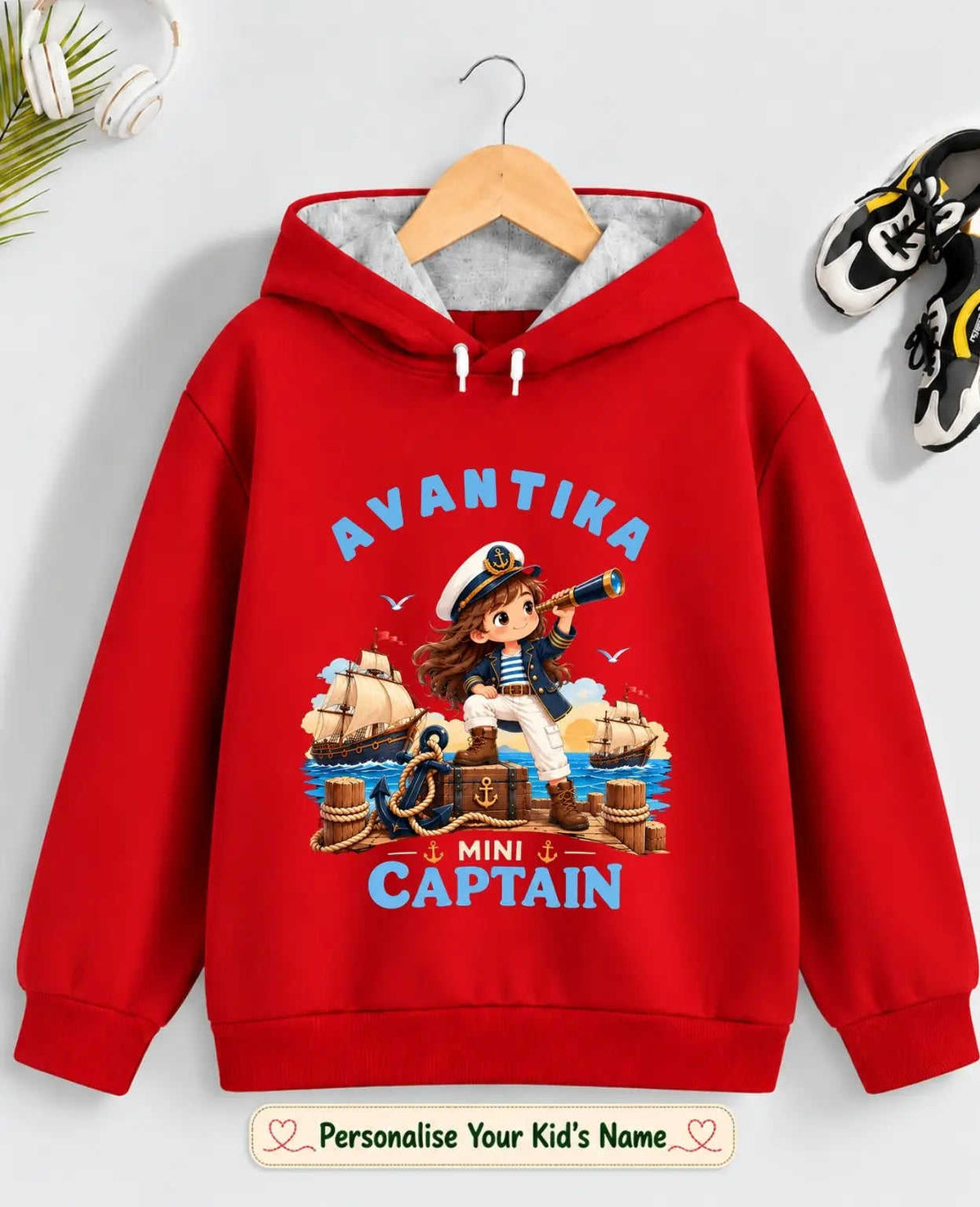 Little Captain Kid Cotton Custom Hoodie Swiftsoul