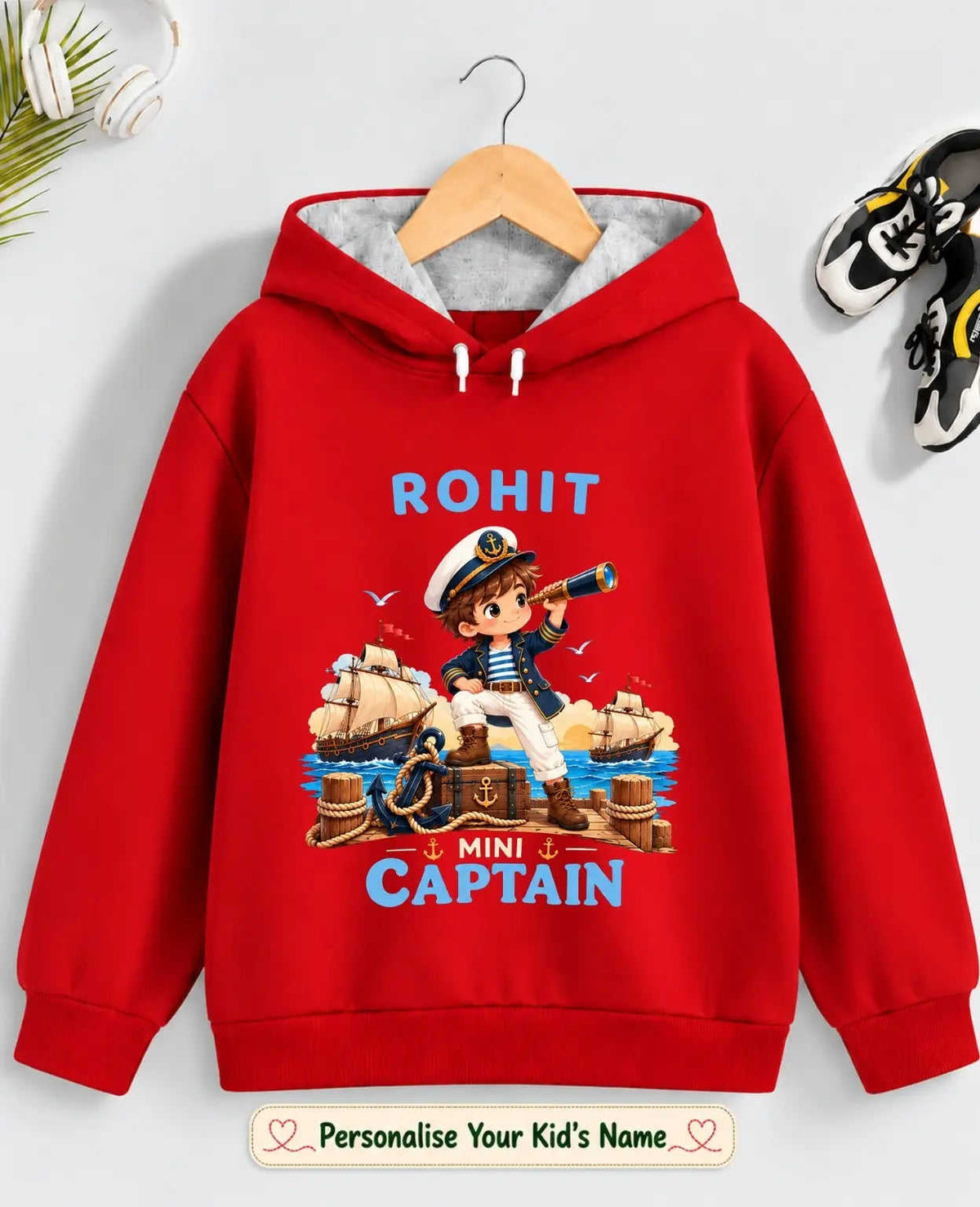 Little Captain Kid Cotton Custom Hoodie Swiftsoul