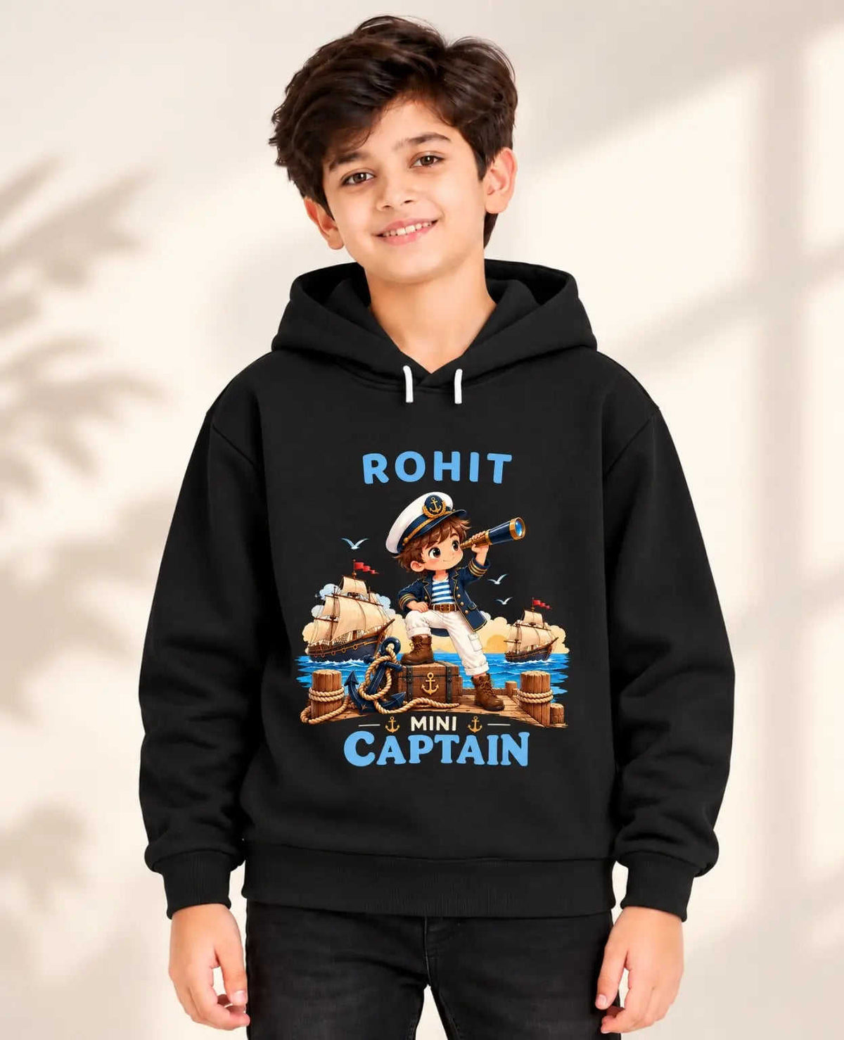 Little Captain Kid Cotton Custom Hoodie Swiftsoul