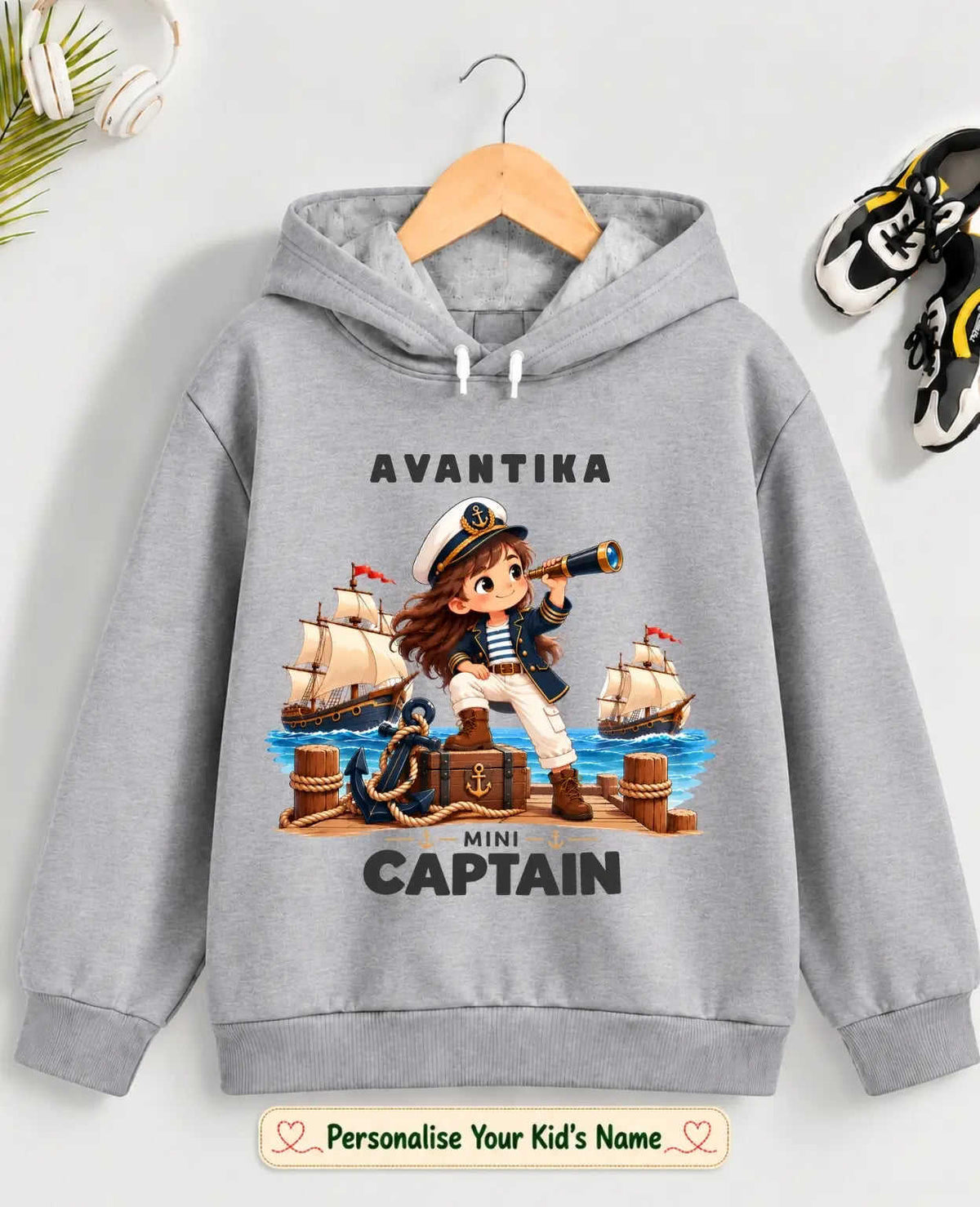 Little Captain Kid Cotton Custom Hoodie Swiftsoul