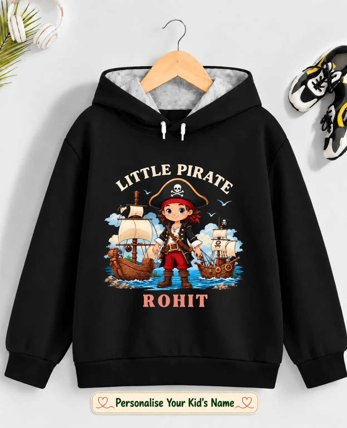 Little Captain Kid Cotton Custom Hoodie Swiftsoul