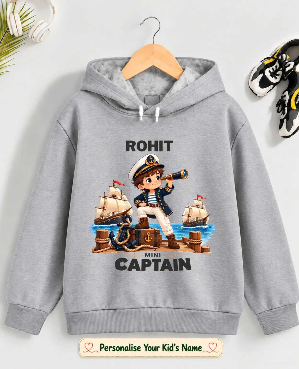 Little Captain Kid Cotton Custom Hoodie Swiftsoul
