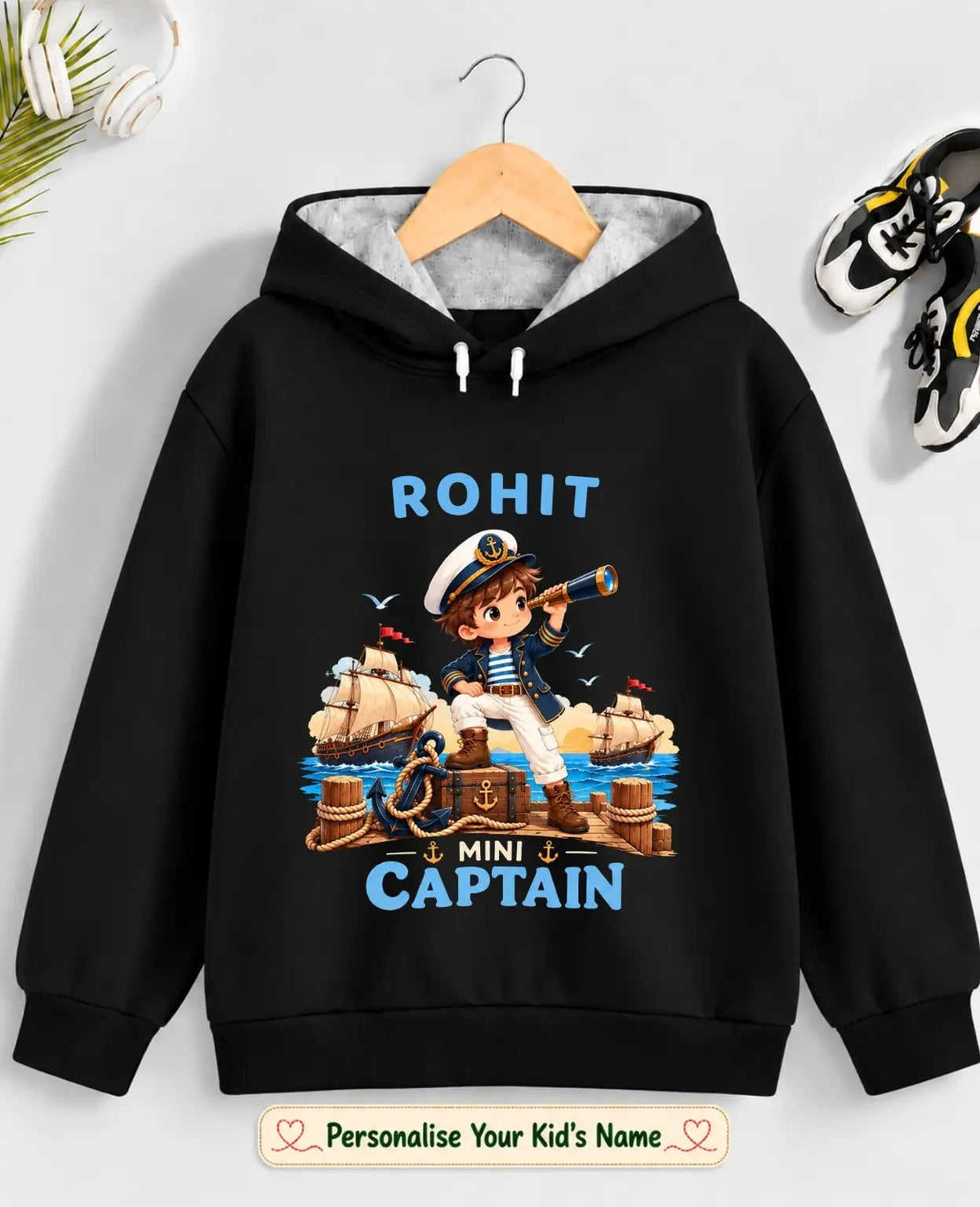 Little Captain Kid Cotton Custom Hoodie Swiftsoul