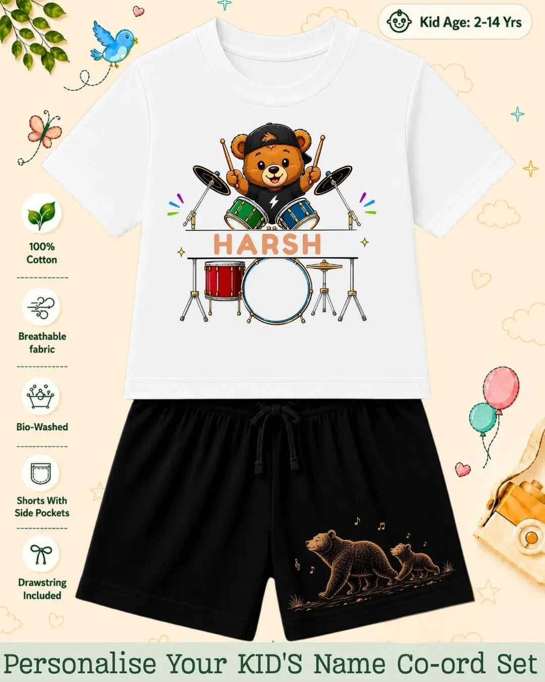 Little Musician Kid's Custom Co-ord Set. Swiftsoul